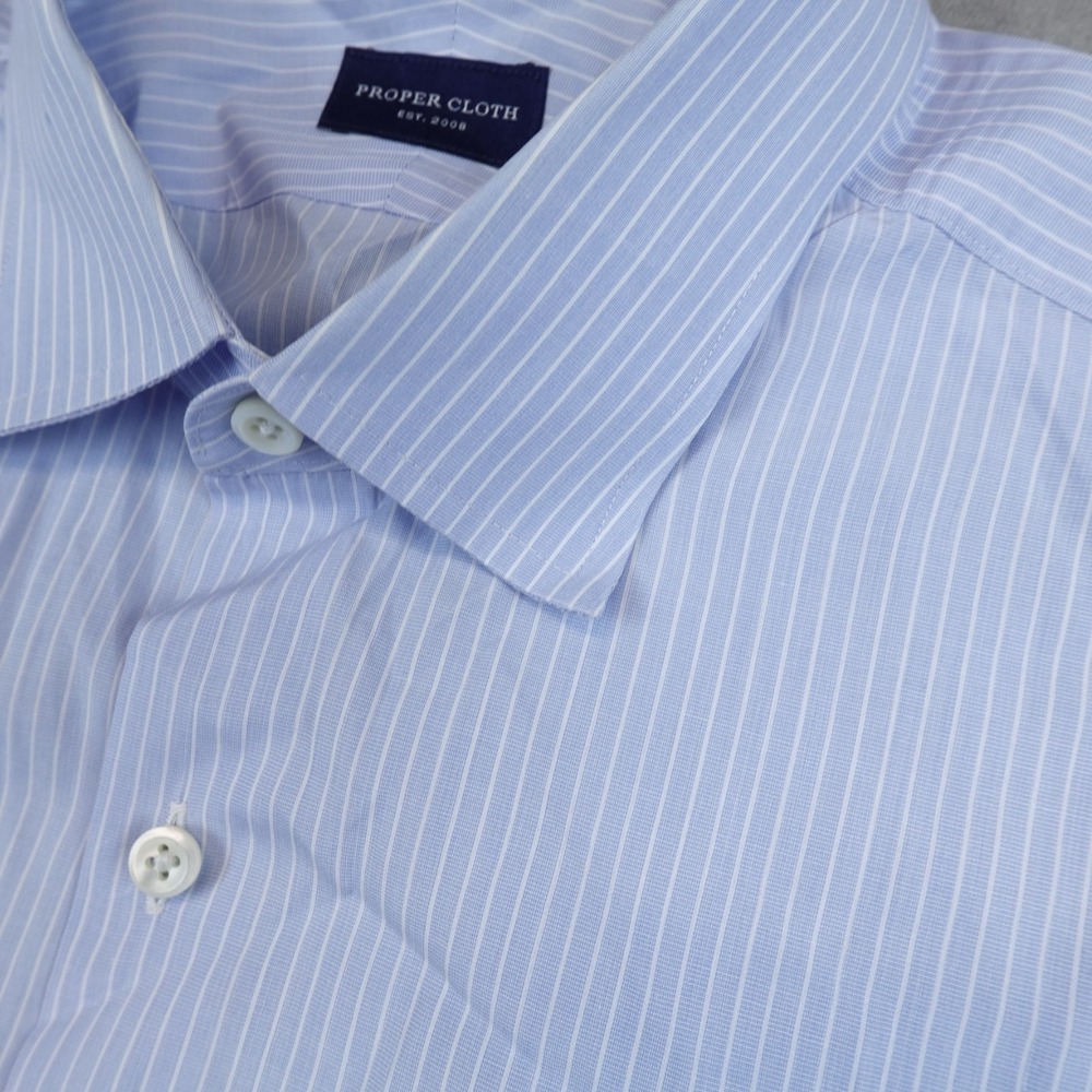Proper Cloth Shirt Long Sleeve Button Up Blue Size XL Striped Custom Tailored